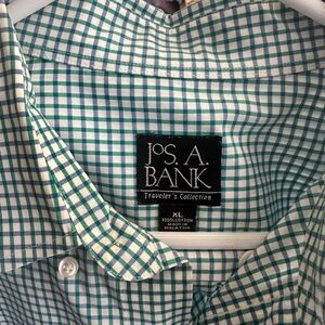 Jos. A. Bank Green and White Checked Button-Down Shirt - Traveler's Collection